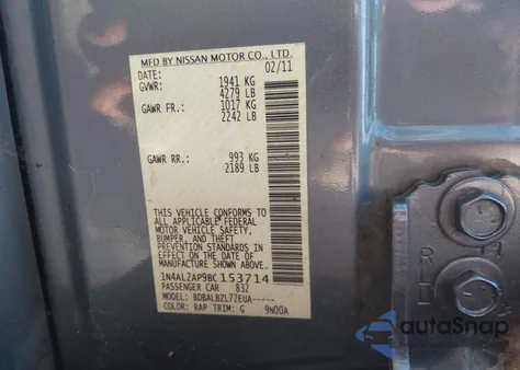 2011 Nissan Altima 2.5 S from USA, damaged, VIN 1N4AL2AP9BC153714